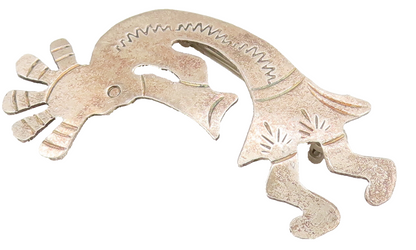 NAVAJO 925 Sterling Silver Vintage Etched Kokopelli Dancer Brooch Pin BP10143