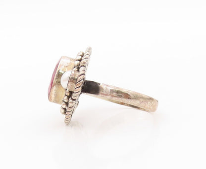 925 Sterling Silver Vintage Ring Twisted Rope Carved Ruby & Pearl Sz 7.5 RG30211