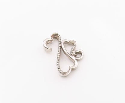 925 Silver   Vintage Genuine Diamonds Open Ends Love Heart Pendant  PT20620