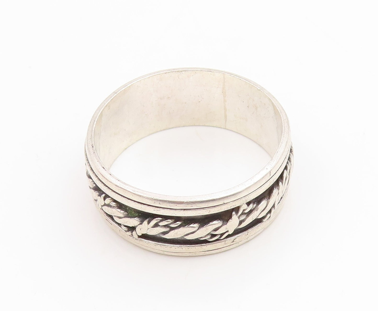 925 Sterling Silver Vintage Ring Braided Rope Spinner Band  Sz 13.5  RG34954