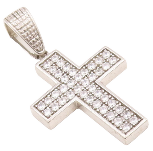925 Sterling Silver Vintage Pendant Solid CZ Inlay Religious Cross  PT23145