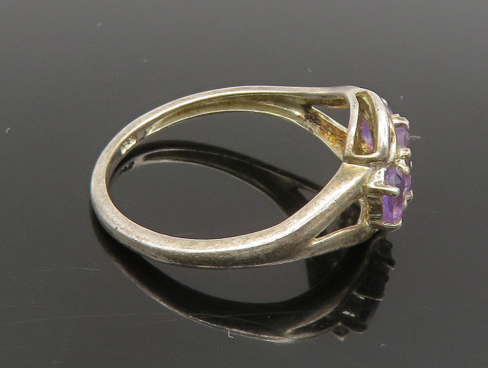 925 Silver  Vintage Oval Amethyst Three Stone Split Shank Ring Sz 6  RG24247