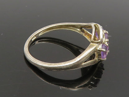 925 Silver  Vintage Oval Amethyst Three Stone Split Shank Ring Sz 6  RG24247
