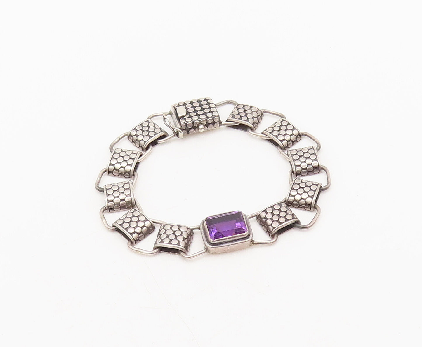 925 Sterling Silver Vintage Large Amethyst Bubble Etched Bracelet  BT10074