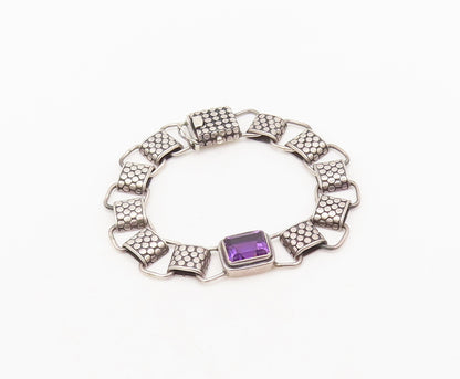 925 Sterling Silver Vintage Large Amethyst Bubble Etched Bracelet  BT10074