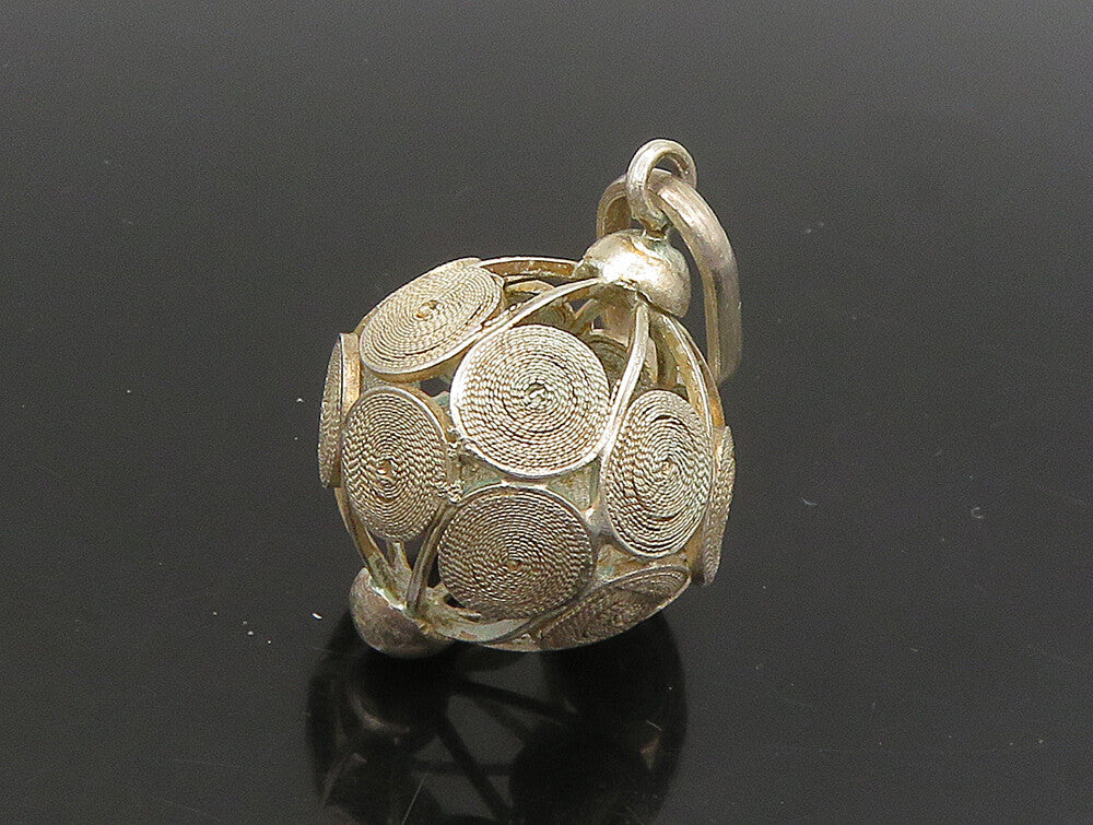 925 Sterling Silver  Vintage Shiny Sphere Ball Cage Swirl Pendant  PT19593