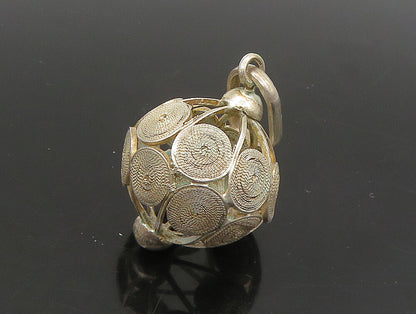 925 Sterling Silver  Vintage Shiny Sphere Ball Cage Swirl Pendant  PT19593