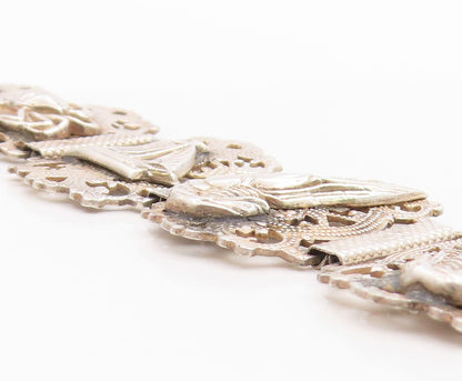 925 Sterling Silver Vintage Bracelet Modernist Marine Life Motif Link  BT12071