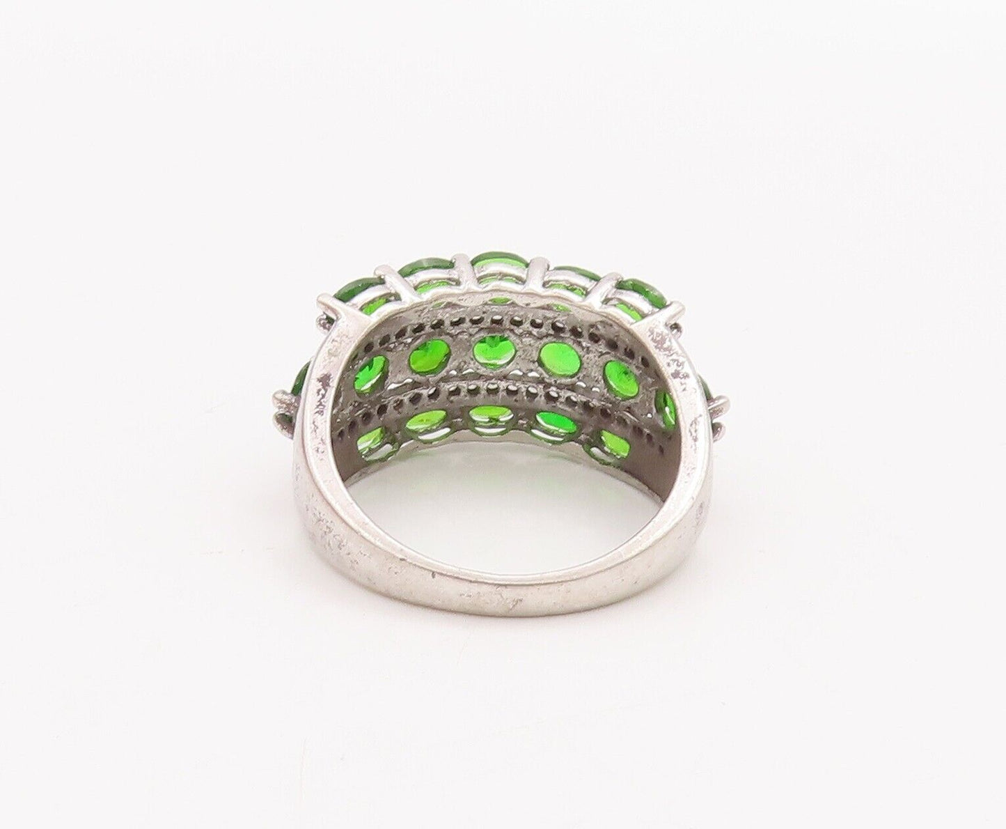 925 Sterling Silver Vintage Ring Oval Green & Round White CZ Bands Sz 9  RG28420