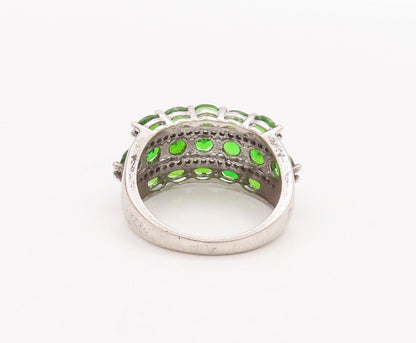 925 Sterling Silver Vintage Ring Oval Green & Round White CZ Bands Sz 9  RG28420