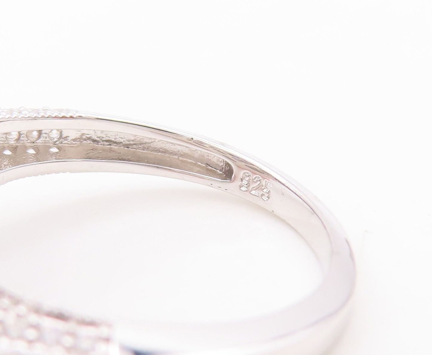 925 Sterling Silver Vintage Ring Oval Cut Sapphire Halo CZ Bands  Sz 8  RG29757