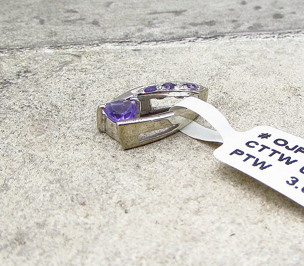 925 Sterling Silver  Faceted Amethyst Art Deco Slider Pendant  PT1494