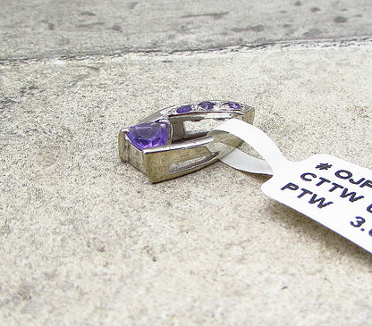 925 Sterling Silver  Faceted Amethyst Art Deco Slider Pendant  PT1494