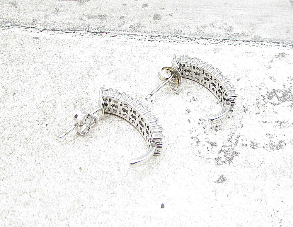 925 Sterling Silver  White Cubic Zirconia Stud Drop Earrings  EG1092