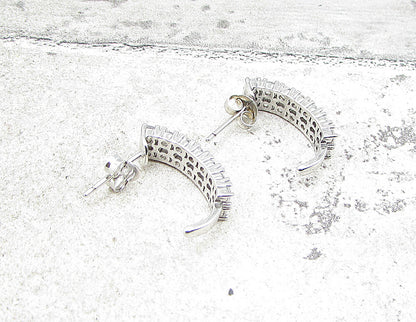 925 Sterling Silver  White Cubic Zirconia Stud Drop Earrings  EG1092