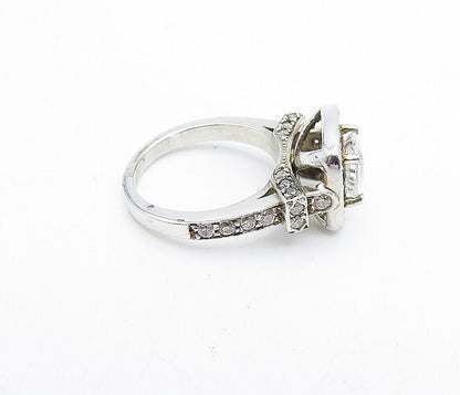 925 Sterling Silver  Cubic Zirconia Solitaire With Accents Ring Sz 5.5  RG5702