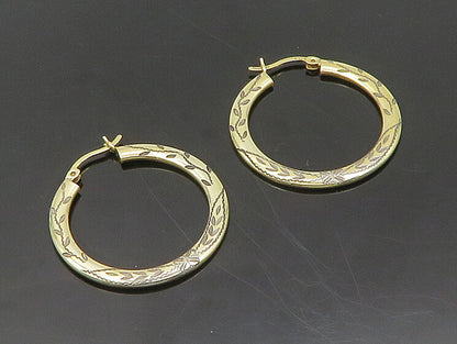 925 Sterling Silver Vintage Gold Plated Floral Vine Etched Hoop Earrings  EG9655