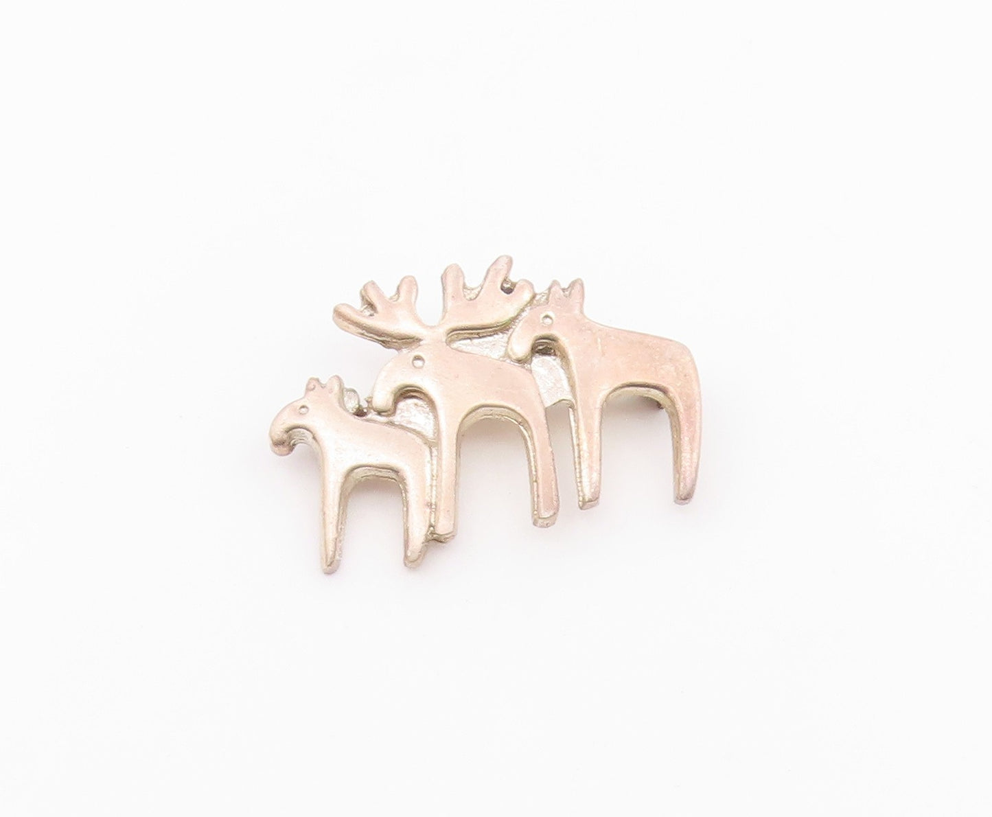 MEXICO 925 Sterling Silver  Vintage Dark Tone Triple Moose Brooch Pin  BP5005
