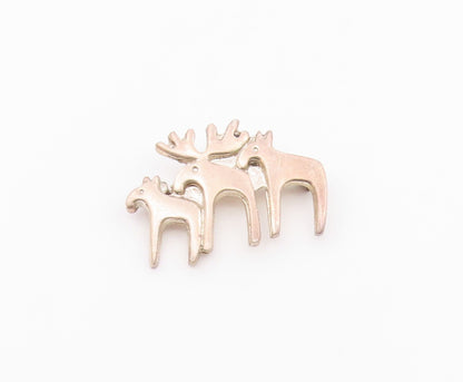 MEXICO 925 Sterling Silver  Vintage Dark Tone Triple Moose Brooch Pin  BP5005