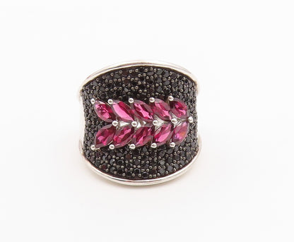 925 Sterling Silver Vintage Ring Garnet & Spinel Floral Band  Sz 11  RG36498