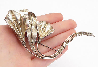 925 Sterling Silver  Vintage Sculpted Flower Bunch Motif Brooch Pin  BP1442