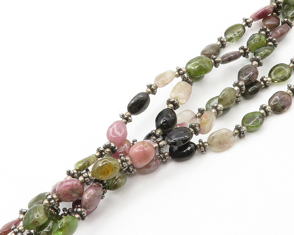 925 Silver  Vintage Black Onyx Quartz & Amethyst Beaded Chain Necklace  NE2262