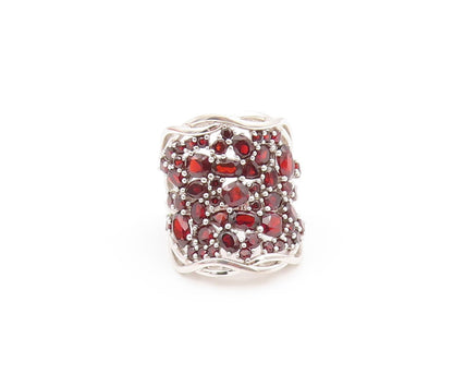 925 Sterling Silver Vintage Ring Chunky Garnet Wide Statement Band Sz 9 RG36488