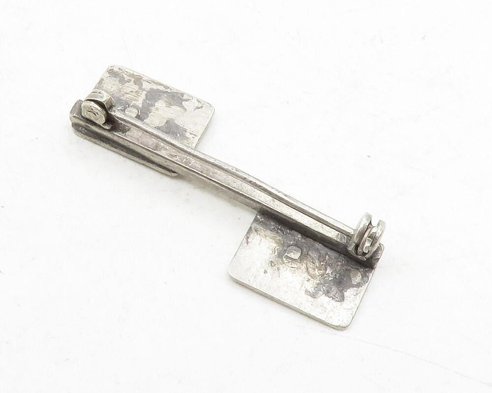 925 Sterling Silver  Vintage Cross Etched Square Design Brooch Pin  BP4565