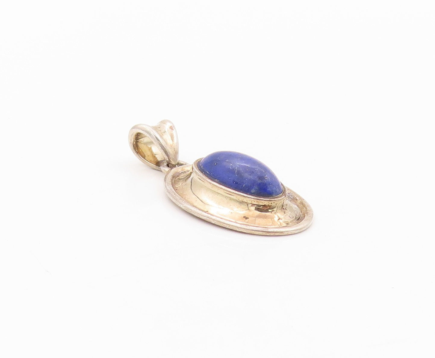925 Sterling Silver Vintage Pendant Oval Cabochon Lapis Lazuli Framed  PT24004