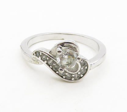 925 Sterling Silver  White Topaz Shiny Love Heart Band Ring Sz 6  RG15616