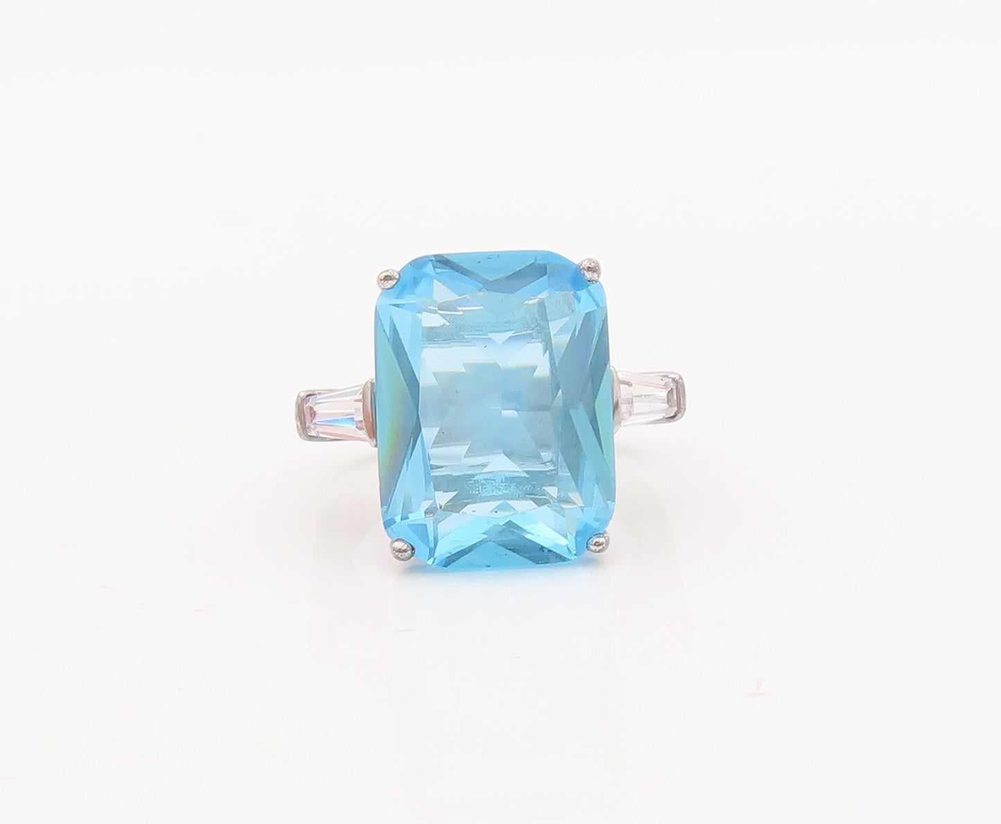 925 Sterling Silver Vintage Ring Minimalist Rectangle Blue Topaz  Sz 6  RG29344