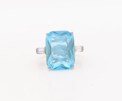 925 Sterling Silver Vintage Ring Minimalist Rectangle Blue Topaz  Sz 6  RG29344