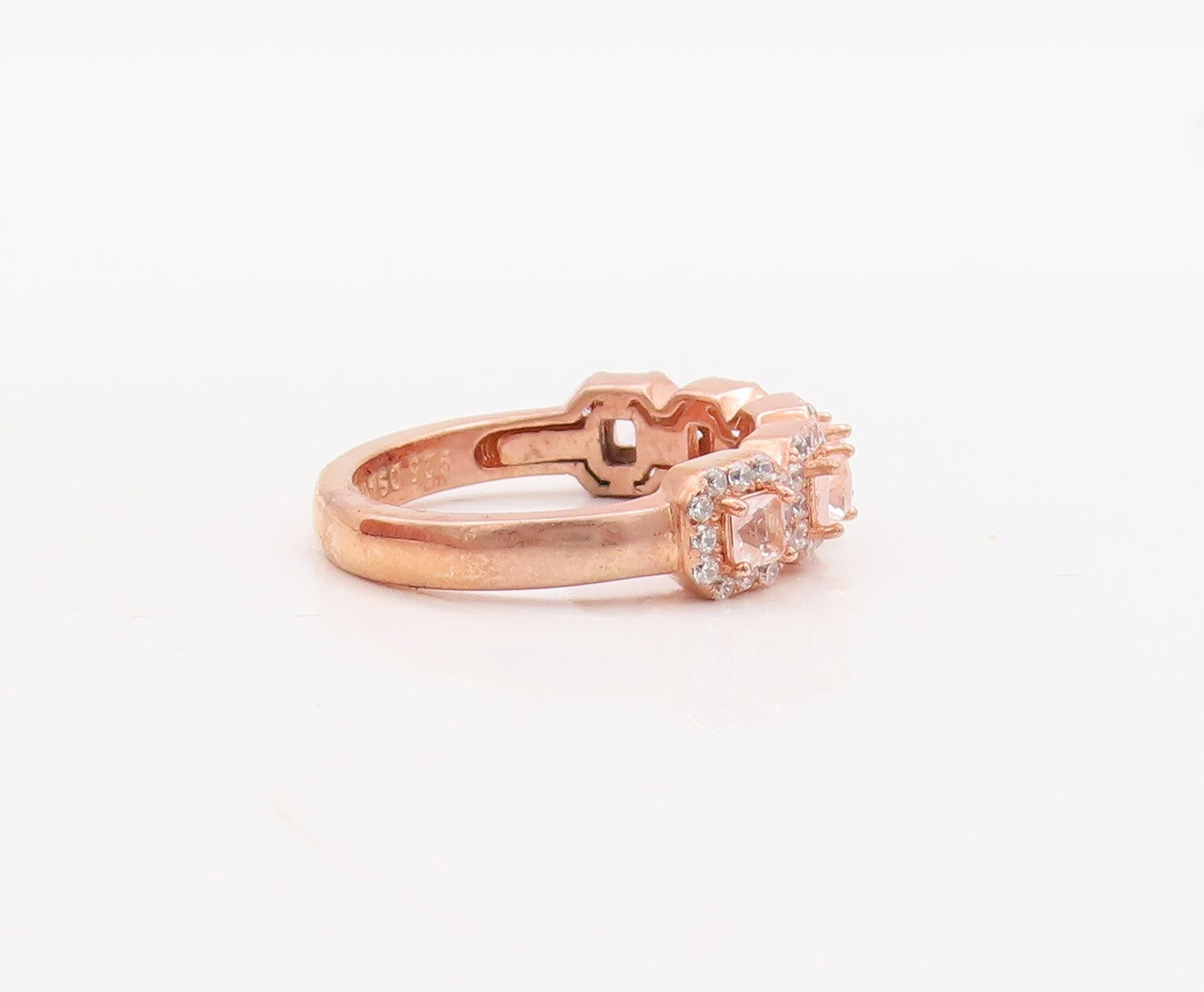 925 Sterling Silver Vintage Ring Rose Gold Plated Morganite & CZ  Sz 7  RG29830