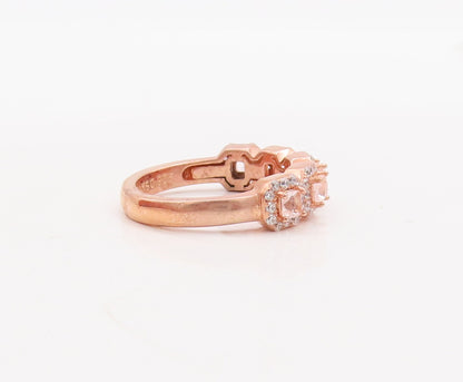 925 Sterling Silver Vintage Ring Rose Gold Plated Morganite & CZ  Sz 7  RG29830