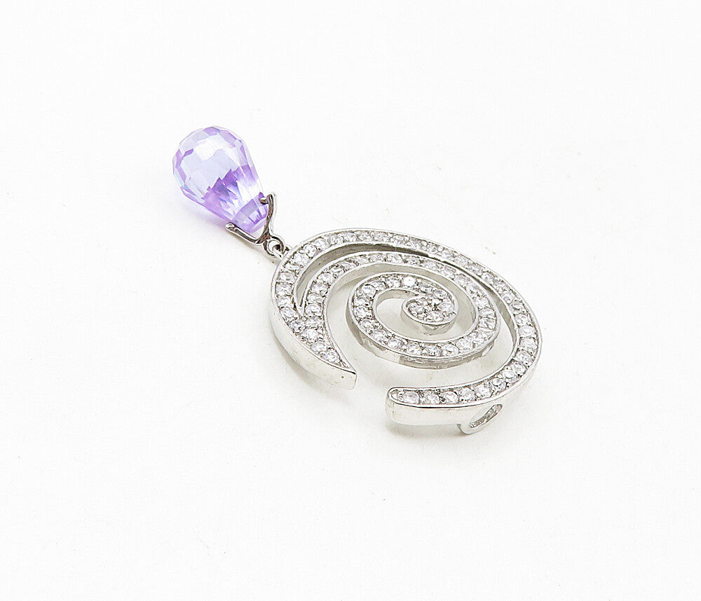 925 Sterling Silver  Amethyst & Topaz Spiral Dangling Tear Drop Pendant PT6624