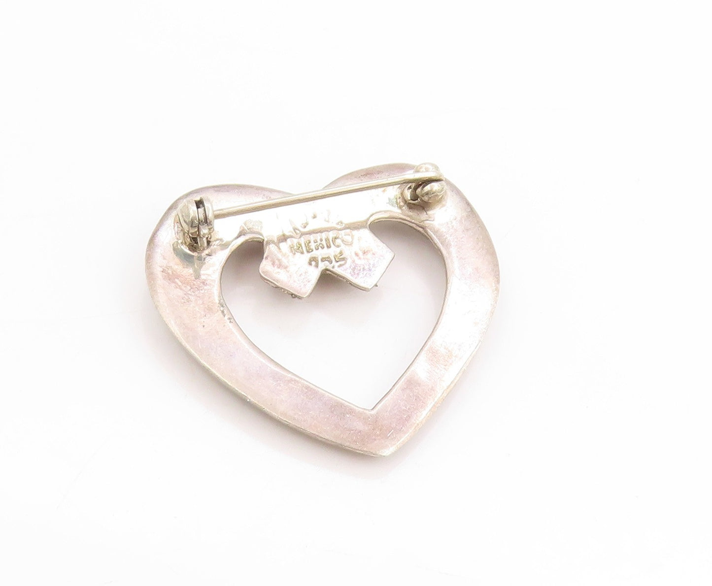 925 Sterling Silver Vintage Brooch MEXICO Intertwined Love Heart Outline BP11915