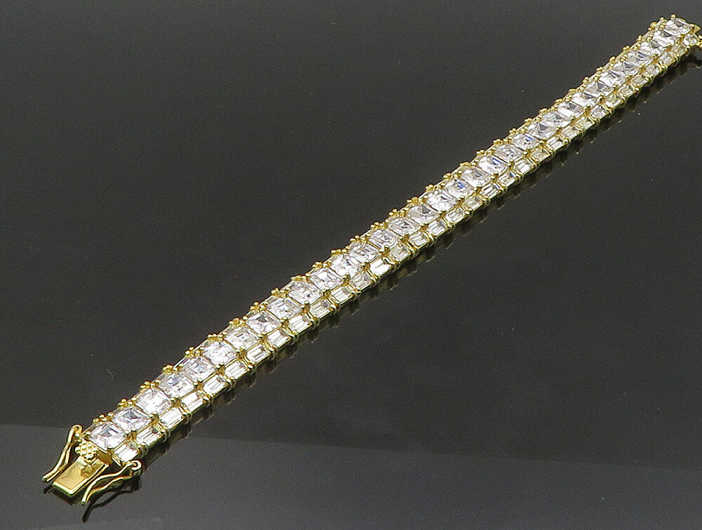 925 Sterling Silver  Vintage Cubic Zirconia Gold Plated Chain Bracelet  BT9248