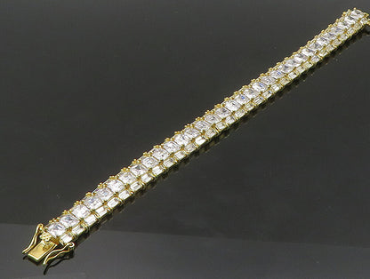 925 Sterling Silver  Vintage Cubic Zirconia Gold Plated Chain Bracelet  BT9248
