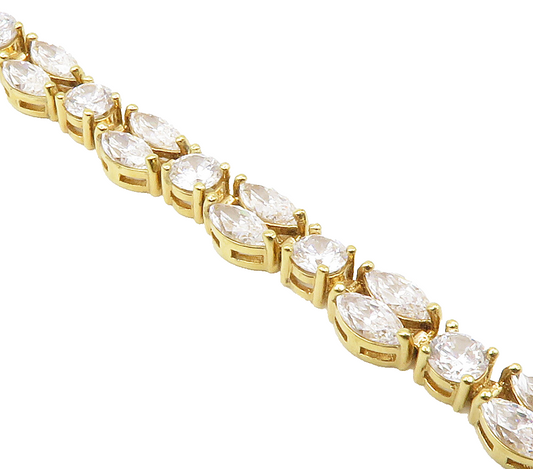 925 Sterling Silver  Shiny Cubic Zirconia Gold Plated Chain Bracelet  BT5946