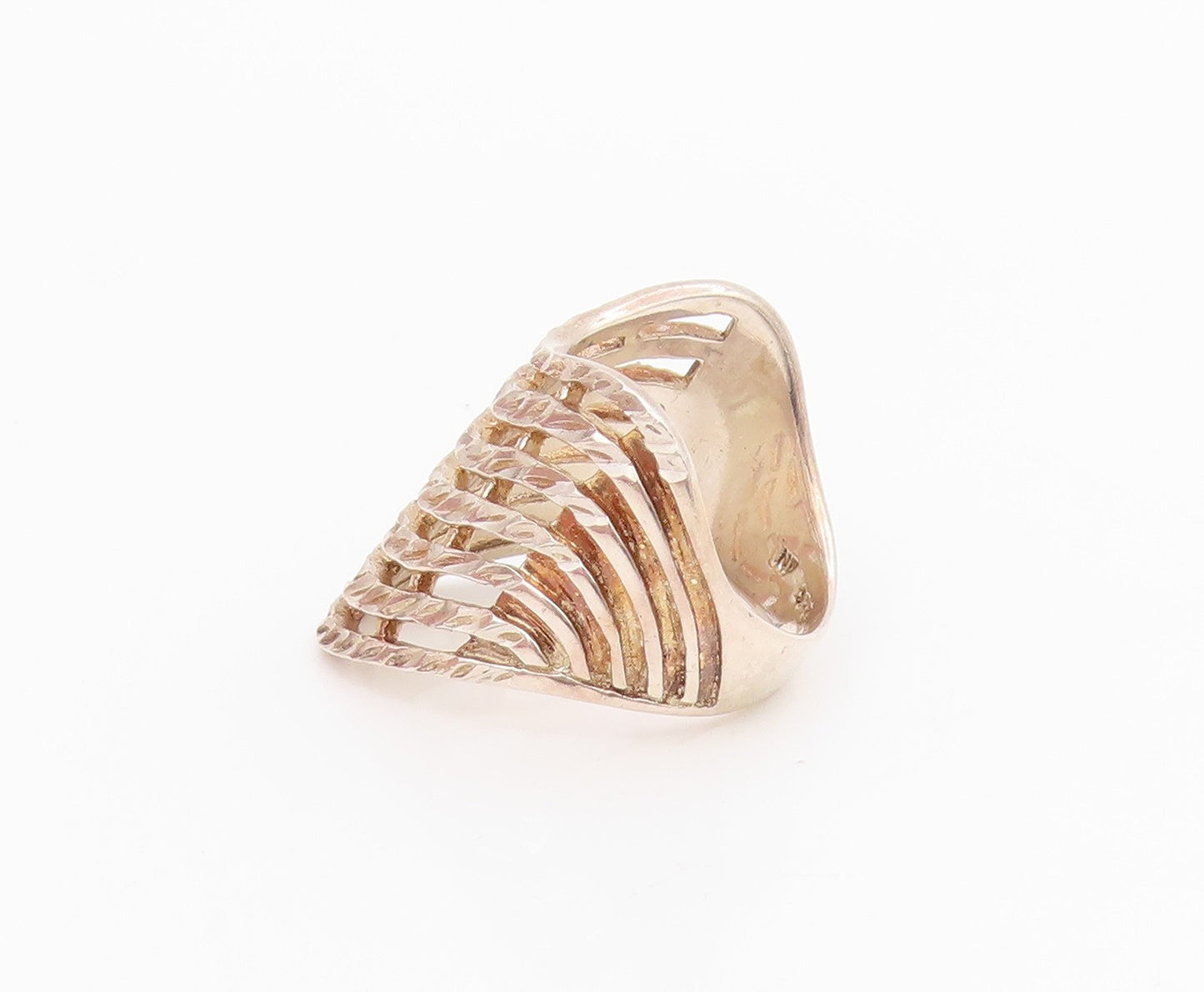 925 Sterling Silver Vintage Ring Etched Multi Row Wavy Curve Band  Sz 7  RG34496