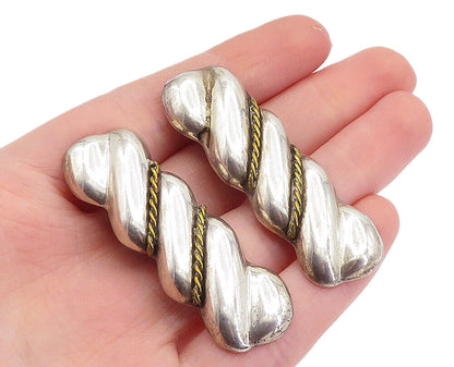 MEXICO 925 Silver  Vintage Two Tone Fluted Twist Non Pierce Earrings  EG2806