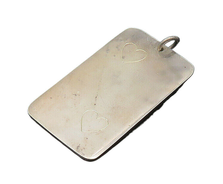 MEXICO 925 Sterling Silver  Vintage Shiny Love Hearts Square Pendant  PT16284