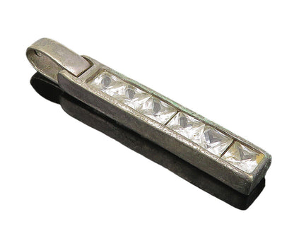 925 Sterling Silver  Vintage Cubic Zirconia Vertical Bar Drop Pendant  PT8288
