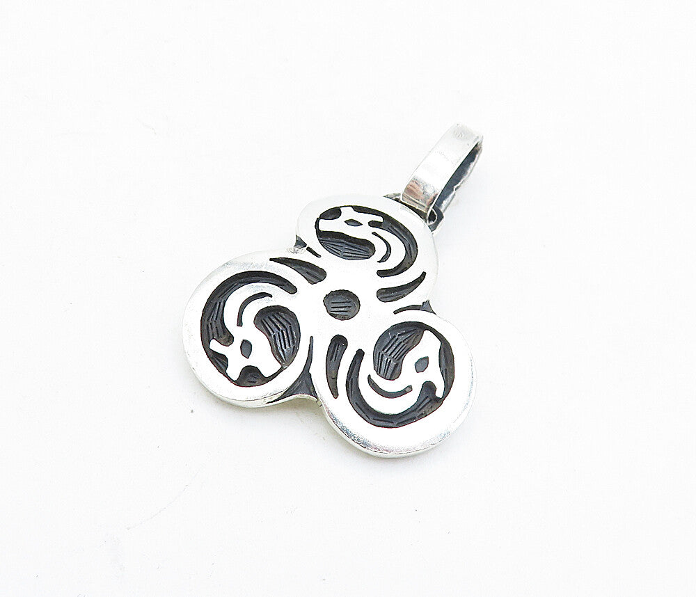 925 Sterling Silver  Vintage Oxidized Swirl Pattern Drop Pendant  PT4754