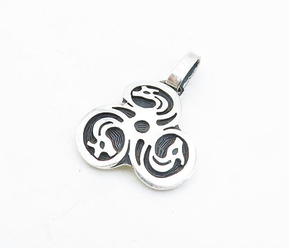 925 Sterling Silver  Vintage Oxidized Swirl Pattern Drop Pendant  PT4754