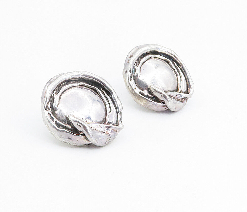 925 Sterling Silver  Vintage Modernist Sculpted Non Pierce Earrings  EG2916