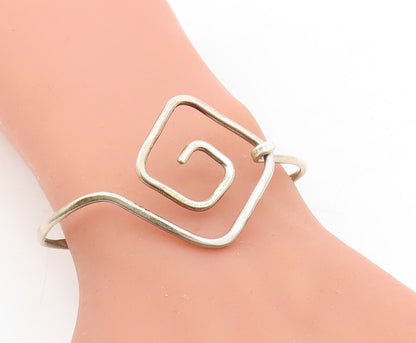 925 Sterling Silver  Vintage Thin Spiral Design Hook Bangle Bracelet  BT2865