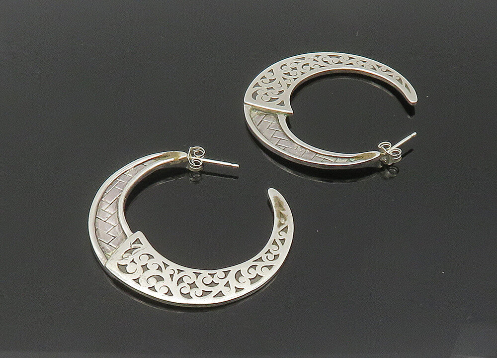 LOIS HILL 925 Silver  Vintage Shiny Woven Swirl Design Hoop Earrings  EG10620