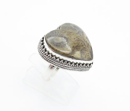 925 Sterling Silver  Vintage Jasper Love Heart Cocktail Ring Sz 9.5  RG7702