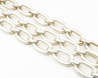925 Sterling Silver  Vintage Shiny Hammered Flower Chain Bracelet  BT4656